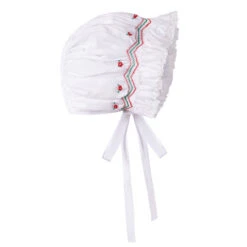 Girls Holiday Smocked Lace Bonnet