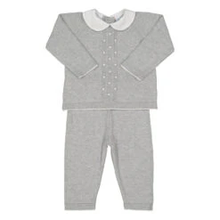 Pique Collar Dot Knit Set Heather Grey