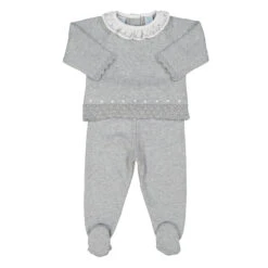 Dot Ruffle Collar Diamond Knit Set