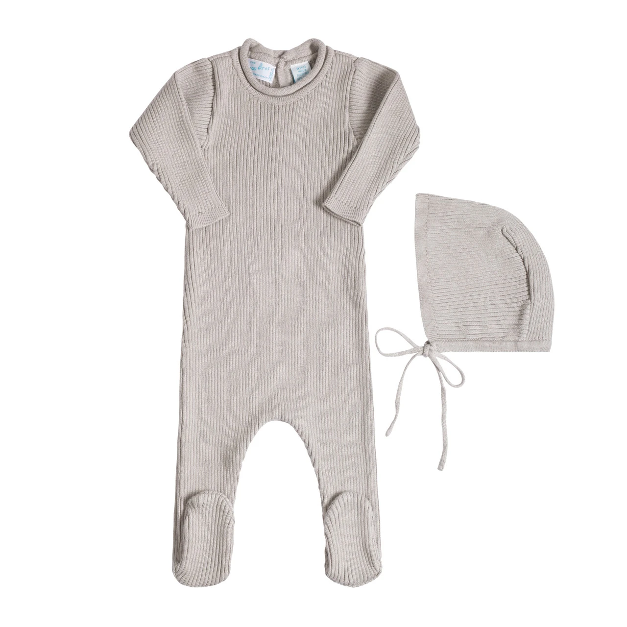 Rolled Collar Ribbed Knit Romper & Bonnet Soft Grey 1 Rolled Collar Ribbed Knit Romper & Bonnet Soft Grey