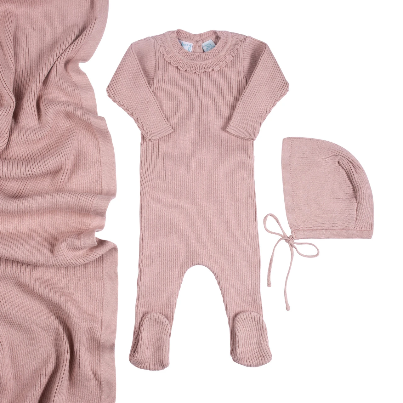 Ruffled Collar Ribbed Knit Romper & Bonnet 5 Ruffled Collar Ribbed Knit Romper & Bonnet - Image 5