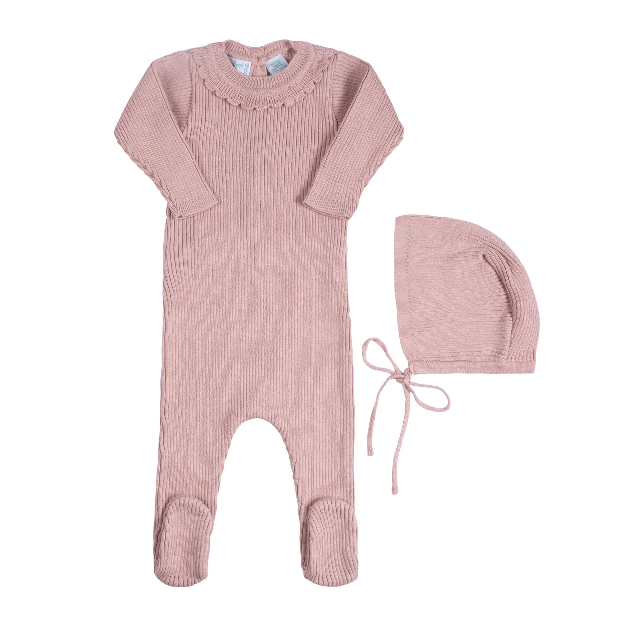 Ruffled Collar Ribbed Knit Romper & Bonnet 1 Ruffled Collar Ribbed Knit Romper & Bonnet