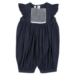 Navy Smocked Flutter Sleeve Romper