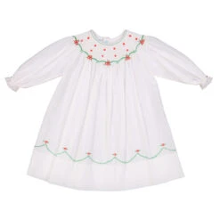 Long Sleeve Holiday Pearl Flower Bishop Dress