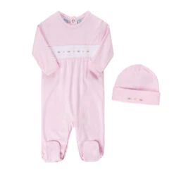 Baby Girl Smocked Flower Romper W/Hat