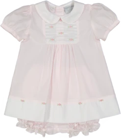 Rosebud Bib Dress -Baby Clothes Sales baby pink dress and knicker 0 Front 48959.1641418915