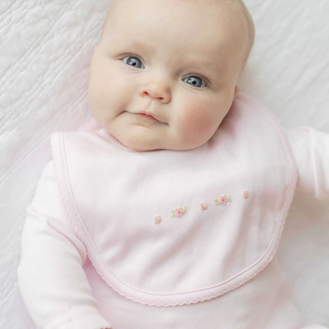 Baby Girl Smocked Flower Bib 2 Baby Girl Smocked Flower Bib - Image 2